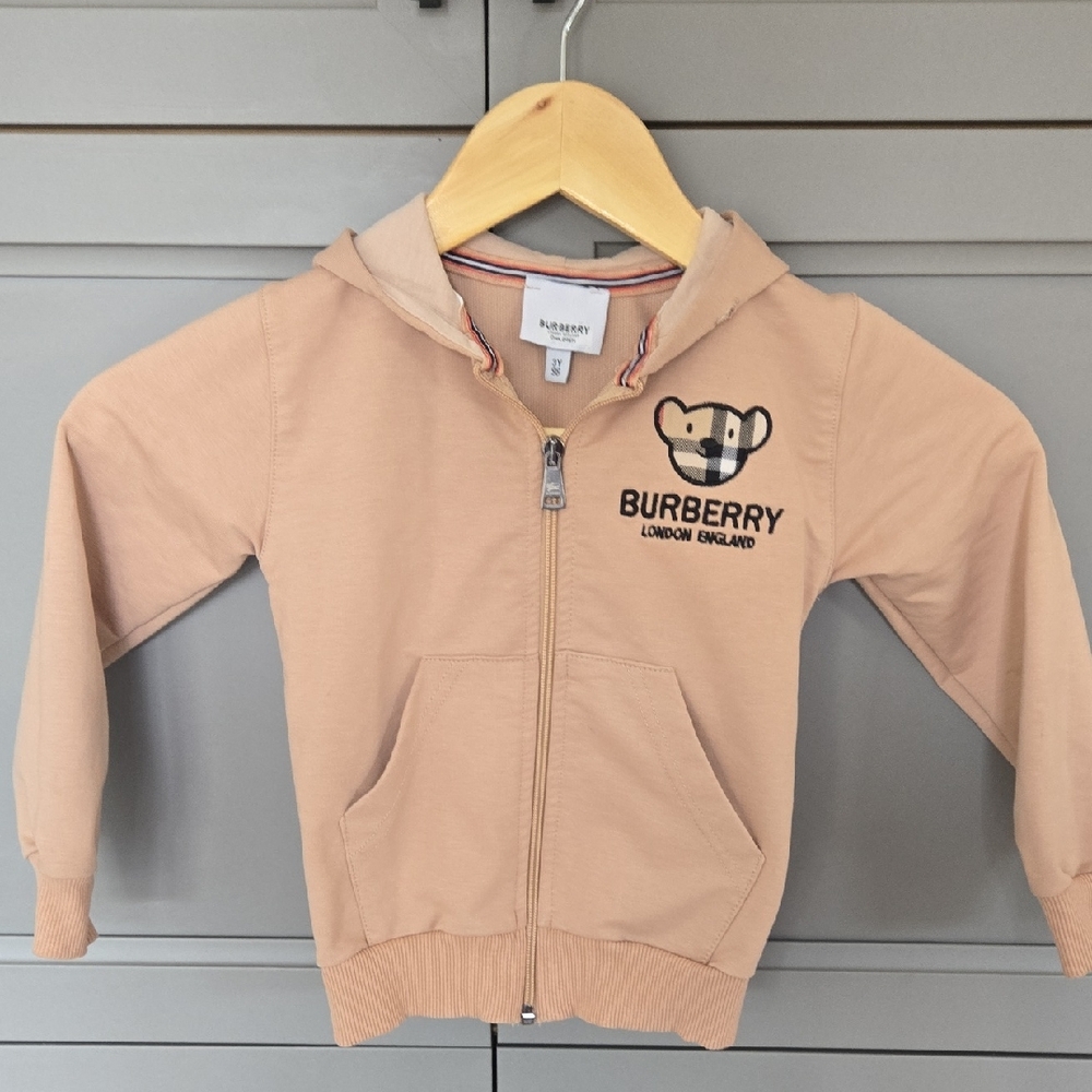 Burberry Kids' Pink Zip-Up Hoodie with Bear Logo
